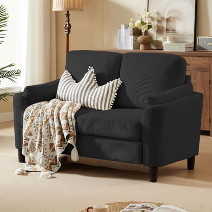 59" Small Loveseat Sofa, Mid Century Modern Love Seat with Back Cushions, 2-Seater Couch Sofa for Lving Room, Bedroom and Small Space, Black
