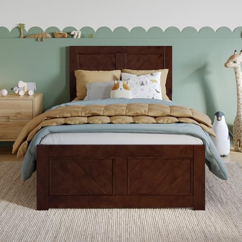 AFI, Berkshire Twin Solid Wood Low Profile Platform Bed with Matching Footboard, Walnut