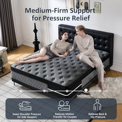 Queen Mattress, 12 Inch Hybrid Queen Size Mattress, Medium Firm