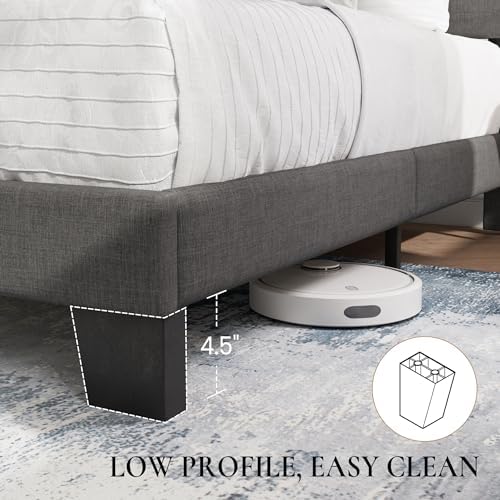 SHA CERLIN Twin Platform Bed Frame with Upholstered Fabric Headboard, Grey