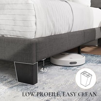 SHA CERLIN Twin Platform Bed Frame with Upholstered Fabric Headboard, Grey
