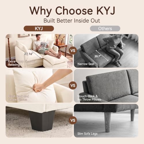 50" Loveseat Sofa with Ottoman, Cloud 2-Layer Cushion & 27" Deep Seat, Modern Love Seat Small Couch with 2 Washable Pillows for Small Spaces, Bedroom, Apartment, Office, Living Room, in a Box, Beige