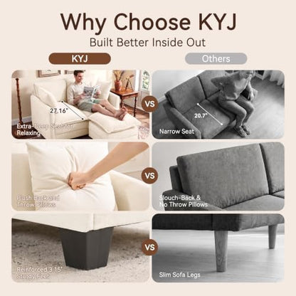 50" Loveseat Sofa with Ottoman, Cloud 2-Layer Cushion & 27" Deep Seat, Modern Love Seat Small Couch with 2 Washable Pillows for Small Spaces, Bedroom, Apartment, Office, Living Room, in a Box, Beige