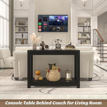 Besiost Small Farmhouse Wood Entryway Table Narrow Console Table with Storage Behind Couch Sofa Table with Shelves Entry Way Table with Open Storage, Easy Assembly, 32" Embossed Wood Grain Black