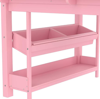 Bellemave Full Size Low loft Bed with Desk and bookcases, Boxes and Drawers for Kids,Wood Modern Farmhouse Kids Loft Bed with Shelf, Pink