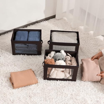 Brown Fabric Storage Bins with Lids - 6 Pack Modern Lidded-Home Storage Bins, 14 Inch. - Perfect for Clothes, Books, CD, Office Supplies