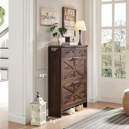 Barnyatoh Farmhouse Shoe Cabinet with 2 Flip Drawers & 2 Storage Drawers
