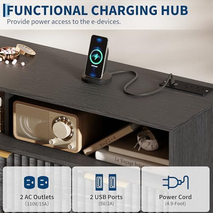 53.9"W 7 Drawer Dresser for Bedroom with LED and Charging Station, Black