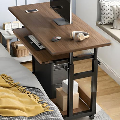 27" H Office Desk Wooden Writing Desk with Caster Wheels Live Broadcast Table Computer Desktop Table Mobile Table Can be Raised and Lowered Small Bedside Table Black 31" L x 18" W x 27" H