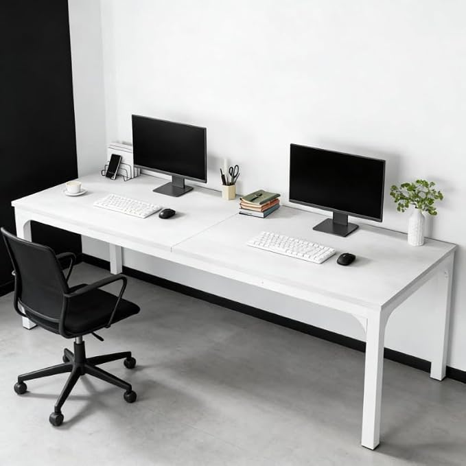 Practical Computer Desk,Rectangle Conference Table,Executive Desk(Only Table) (White + Iron + MDF)