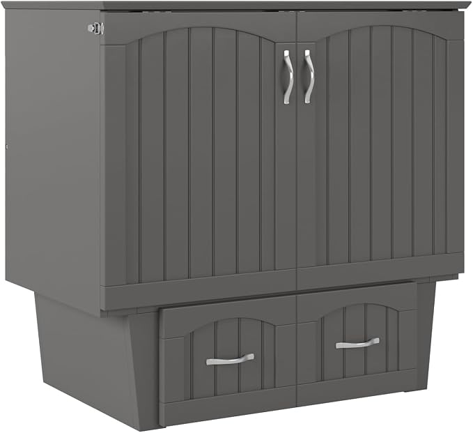 AFI, Nantucket Twin Murphy Bed Chest with Mattress, Storage Drawer and Built-In USB Charger, Grey