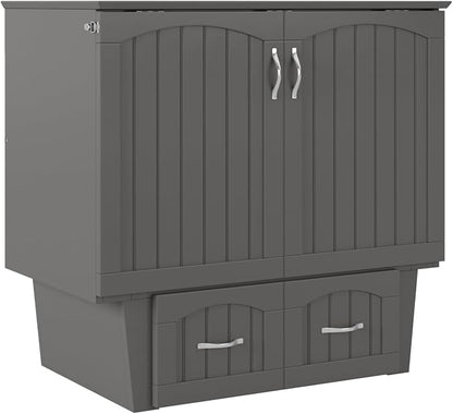 AFI, Nantucket Twin Murphy Bed Chest with Mattress, Storage Drawer and Built-In USB Charger, Grey