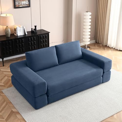 HANXIN 81'' Futon Sleeper Sofa Bed, Boneless Couch for Living Room, Blue