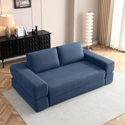 HANXIN 81'' Futon Sleeper Sofa Bed, Boneless Couch for Living Room, Blue