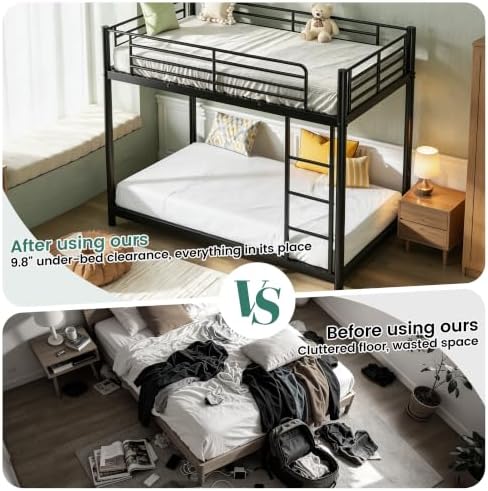 Low Metal Bunk Bed Frame for Kids,Twin-Over-Twin Floor BunkBed