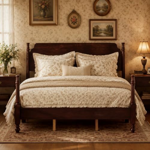Merax Queen Size Vintage Wood Spindle Post Bed with Headboard