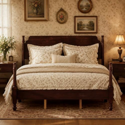 Merax Queen Size Vintage Wood Spindle Post Bed with Headboard