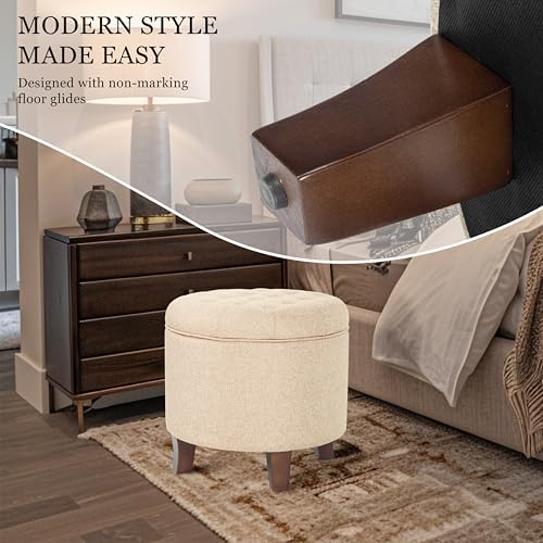 HomePop 19" Button Tufted Round Storage Ottoman - Tan Woven