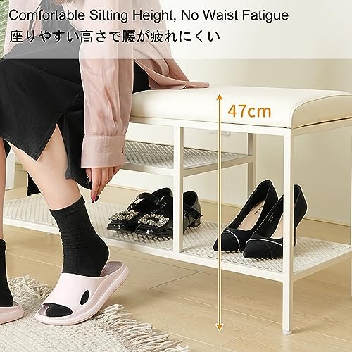 Multi-Function Entryway Bench, 3-Tier Shoe Rack with Seat, Storage Organizer Ottoman for Bedroom Hallway Closet, No Assembly Required, Space Saving Design for Small Spaces, Easy to Clean