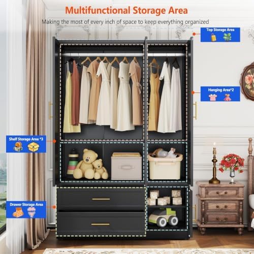 GAIOUS Metal Armoire Wardrobe Cabinet, Freestanding Clothes Storage Cabinet