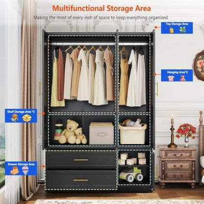 GAIOUS Metal Armoire Wardrobe Cabinet, Freestanding Clothes Storage Cabinet