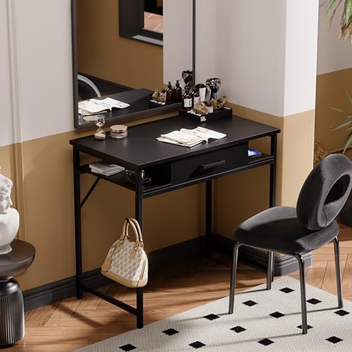 Pamray 32 Inch Small Computer Desk with Drawers for Bedroom Small Spaces