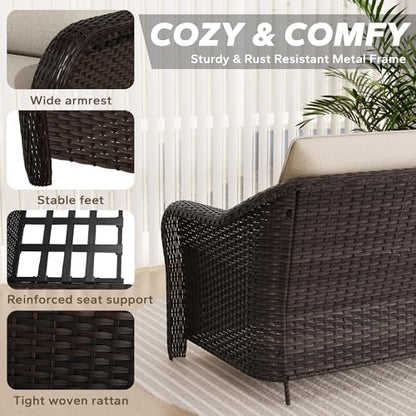3 Piece Patio Furniture Set, Wicker Outdoor Conversation Set