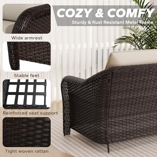 7 Piece Patio Furniture Set, Wicker Outdoor Conversation Set