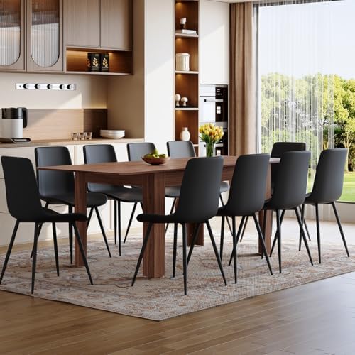 11 Piece Dining Table Set for 10｜59-87 Inch Extendable Rectangular Dining Table with 10 Chairs and 2 Extension Leaves｜Modern Walnut Wood Dining Room Set