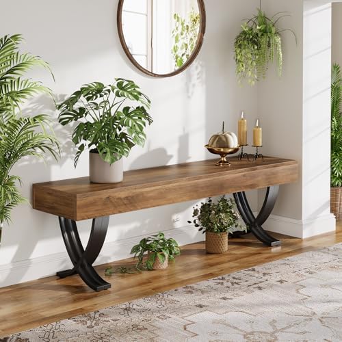 Tribesigns Entryway Shoe Bench, 55-Inch Wooden Shoe Bench with Metal X-Shaped Legs, Industrial Long End of Bed Stool with Seating for Bedroom, Living Room, Hallway, Porch