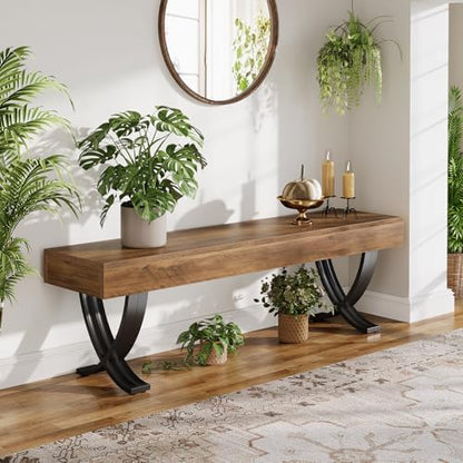 Tribesigns Entryway Shoe Bench, 55-Inch Wooden Shoe Bench with Metal X-Shaped Legs, Industrial Long End of Bed Stool with Seating for Bedroom, Living Room, Hallway, Porch