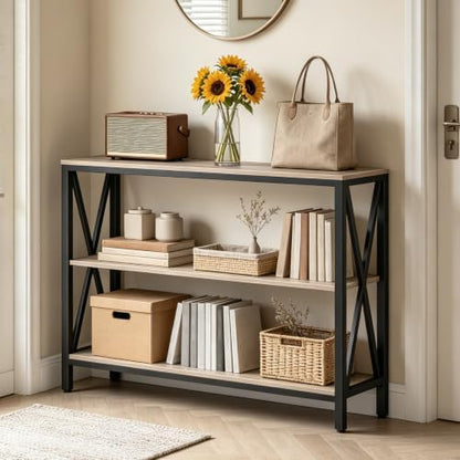 MAHANCRIS 31.5" Sofa Table, Industrial Console Table, 3-Tier Entryway Table