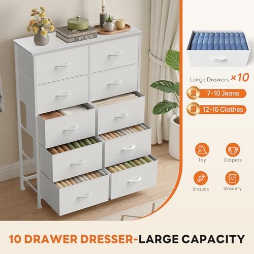 Sweetcrispy 10 Drawer Tall Dresser for Bedroom & Living Room, White