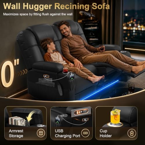 Power Recliner Loveseat with Massage & Heat, Gray