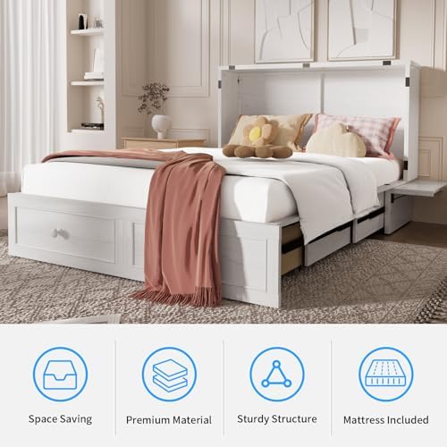 PUREMIND 2-in-1 Multi-Functional Queen Murphy Cabinet Bed with Mattress