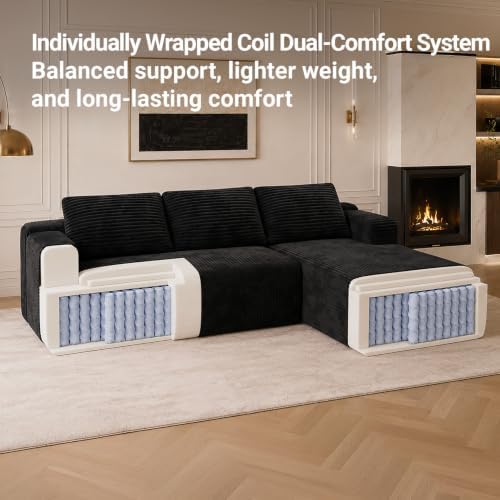 Avenco Modular Sectional Sofa, Boneless Couches for Living Room with Individually Wrapped Coil Support, No Assembly Required, Corduroy Fabric (Black, 67" Sofa Bed)