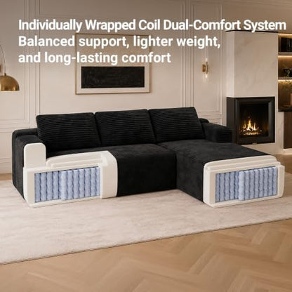 Avenco Modular Sectional Sofa, Boneless Couches for Living Room with Individually Wrapped Coil Support, No Assembly Required, Corduroy Fabric (Black, 67" Sofa Bed)