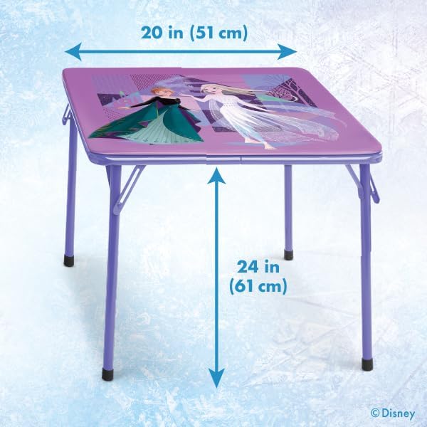 Disney Frozen Kids Folding Table & Chairs Set for Kid and Toddler 36 Months Up To 7 years, Includes: 1 Table (24"L x 24"W x 20"H), 2 Chairs (13"L x 13.5"W x 21"H) Weight Limit: 70 lb