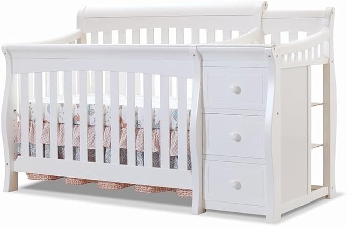 Pemberly Row 73" x 35" 4-in-1 Convertible Crib and Changer Set, Solid Wood Construction, JPMA Certified, White