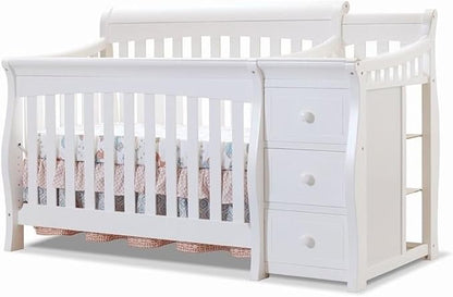 Pemberly Row 73" x 35" 4-in-1 Convertible Crib and Changer Set, Solid Wood Construction, JPMA Certified, White