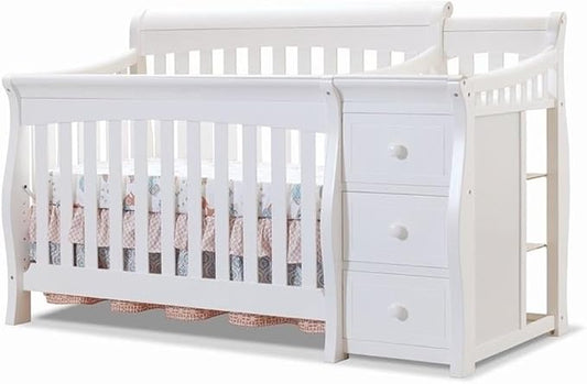 Pemberly Row 73" x 35" 4-in-1 Convertible Crib and Changer Set, Solid Wood Construction, JPMA Certified, White