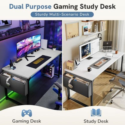 DUMOS 63" Computer Desk Home Office Desk, Gaming Desks, White