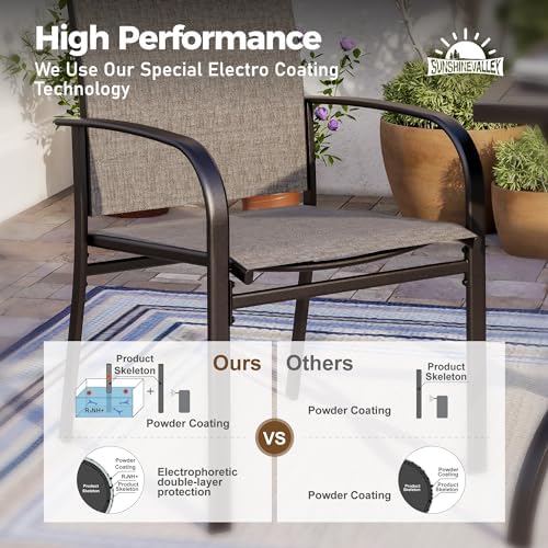 SUNSHINE VALLEY Patio Dining Set for 4, 37" Metal Table & Brown Chairs