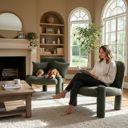 HNY Modern Accent Living Room Chairs Set of 2, Green Boucle Reading Chair