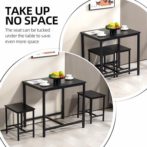 Finnhomy 3-Piece Dining Table Set, Small Kitchen Table with 2 Chairs, LED Light and USB Type-C Power Outlet, Space-Saving Design for Dining Room, Living Room, Apartment, Rustic Black