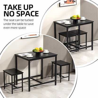 Finnhomy 3-Piece Dining Table Set, Small Kitchen Table with 2 Chairs, LED Light and USB Type-C Power Outlet, Space-Saving Design for Dining Room, Living Room, Apartment, Rustic Black
