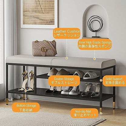 Multi-Function Entryway Bench, 3-Tier Shoe Rack with Seat, Storage Organizer Ottoman for Bedroom Hallway Closet, No Assembly Required, Space Saving Design for Small Spaces, Easy to Clean