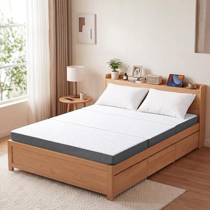 MASVIS Trifold Mattress, 6 Inch Memory Foam Foldable Mattress with Washable Cover, Tri-Folding Floor Bed for Camping, Queen