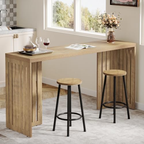 Tribesigns 63-Inch Bar Table with Louvered Base, Natural