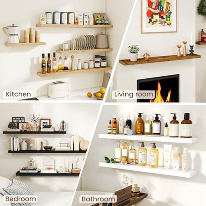 Dreamland 36Inch Floating Shelves for Wall, Rustic Wooden Floating Shelves for Bathroom|Bedroom|Kitchen, 2 Pack Deep Wall Mounted Book Shelf, Wood Storage Display Shelf for Home Decor, Brown